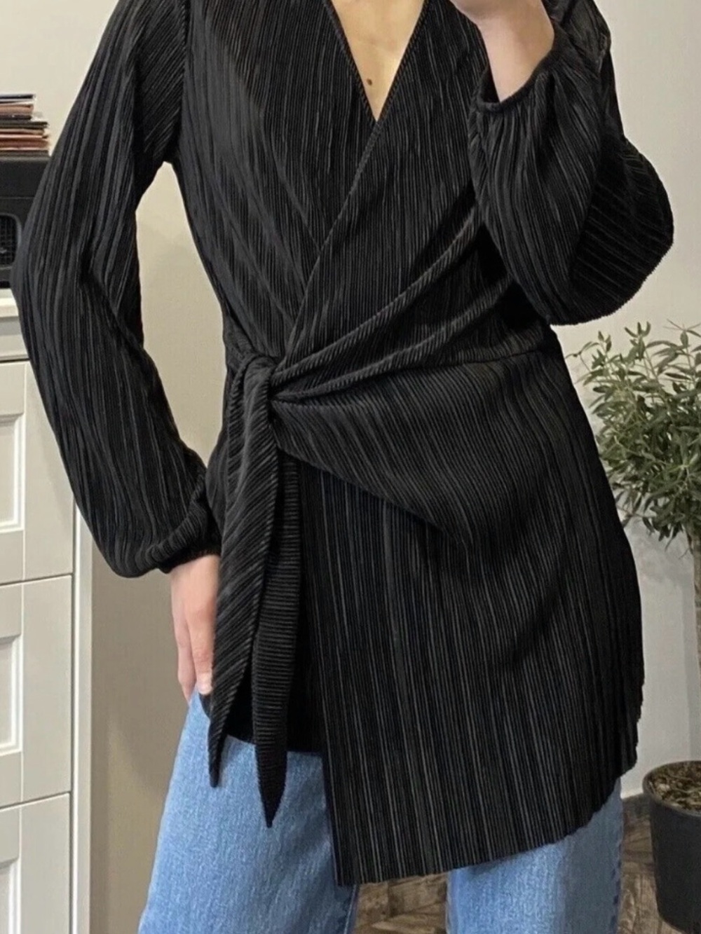 Zara Black Pleated Wrap Blouse